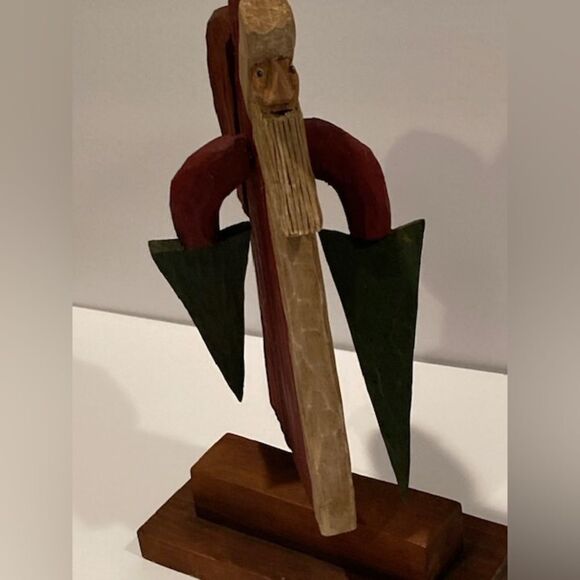 Folk Art Hand Carved Wooden Santa Figurine Whirly Gig Painted Adjustable Arms - Picture 6 of 15